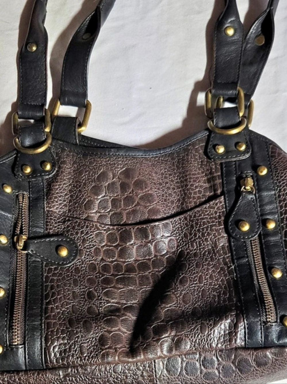 Great American Leather Works Leather Croc-Embossed Shoulder Bag in Brown